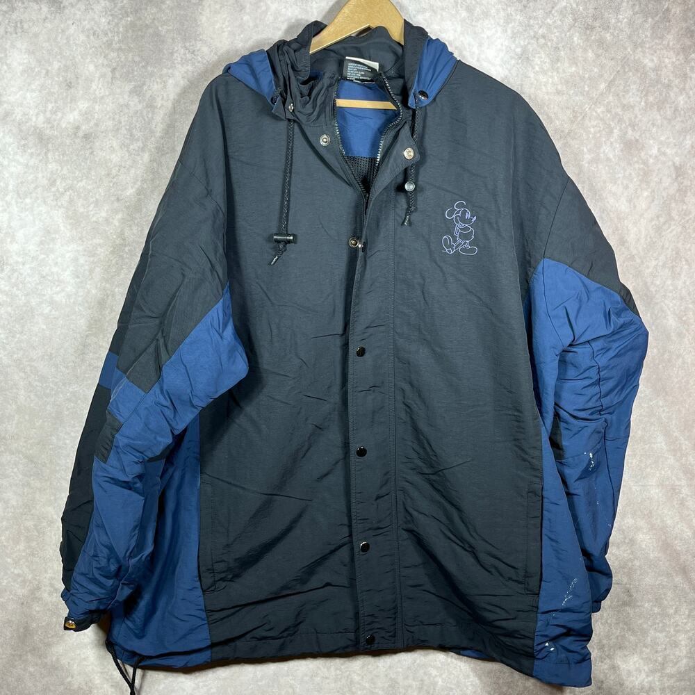 Walt Disney World Jacket Mens Size 2XL Black‎ Blue Hooded Zip Up Mickey Mouse